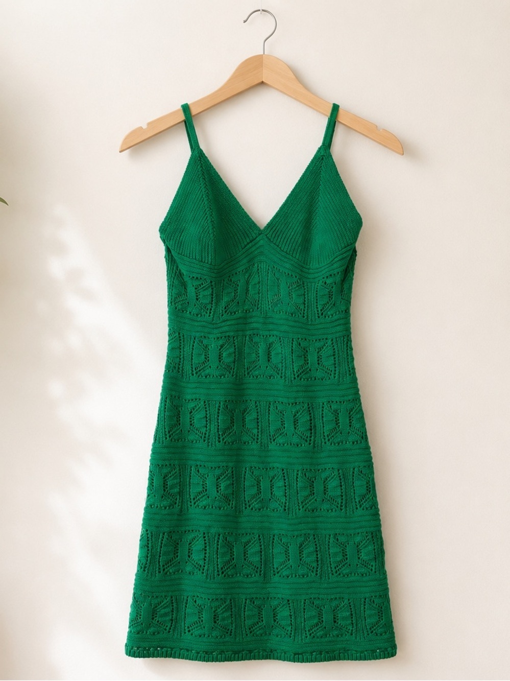 OLIVE + OAK | Emerald Green Knit Midi Dress with Spaghetti Straps